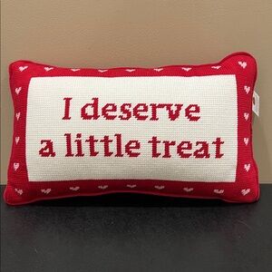 Bouffants & Broken Hearts | Needlepoint Sassy Pillow “I Deserve A Little Treat”